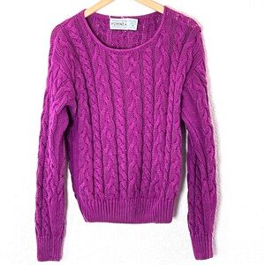 Forenza | Vintage magenta crew neck cable knit pullover sweater size med…